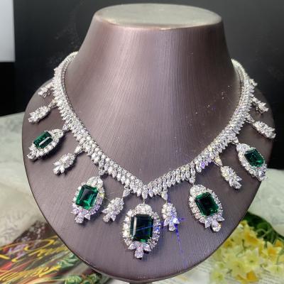 China 925 Sterling Silver Luxury Big Green Stone Green Stone Necklace Romantic Women's Necklace for sale