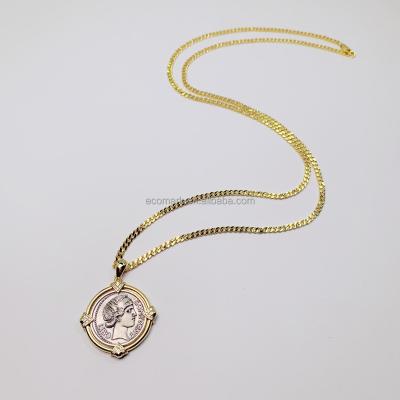 China Vintage Hiphop Portrait 925 Sterling Silver Jewelry Crystal Coin Hiphop Necklace Gold Coin Pendant Necklace for sale