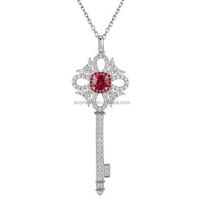 China Graceful 925 Sterling Silver Luxury Lab Developed Red Key Necklace Key Pendant Necklace for sale