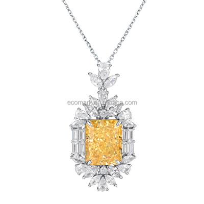 China Large Stone 925 Sliver Diamonds Necklace Graceful Yellow Cubic Zirconia Necklace Yellow Pendent Necklace for sale