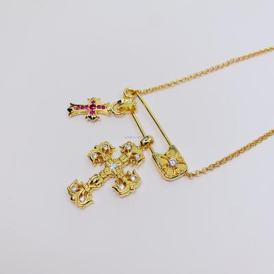 China High Quality Hops Cross Cross Hip Necklace Zircon Jewelry 18k 925 Gold Pendant Necklace For Women for sale