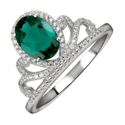 China FASHIONABLE Emerald Fantasy Jewelry Ring Silver Green Princess Queen 925 Stones Ring Crown Ring for sale