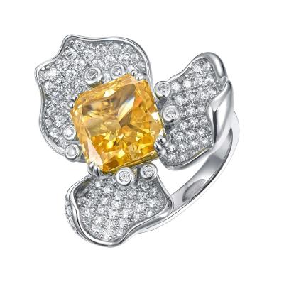 China Wholesale Big Diamond Ring Trendy.Fashionable Yellow Flower Ring Flower Statement Sterling Silver Rings For Women for sale