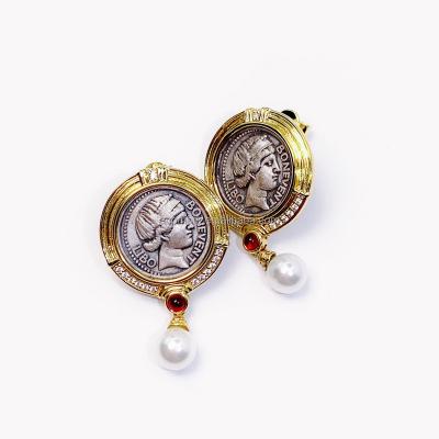 China High quality fashion jewelry s925 Sterling Silverpearl earrings vintage coin earrings jewelry women for sale