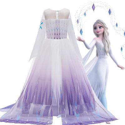 China Hot Selling Elsa Anna Princess Girl's Dresses Elsa Princess Snow Queen 2 Halloween Costume Floor Length Cosplay Girls Dress for sale