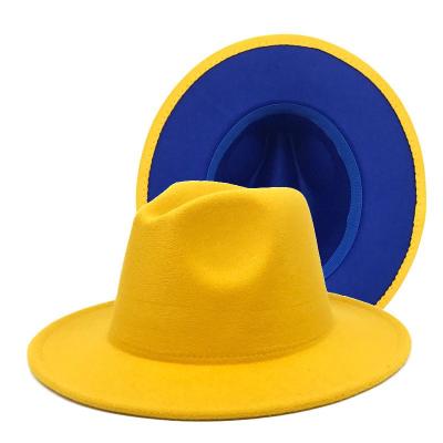 China 2 Tone Hat Hot Sell Wholesale Faux Wool Fedora Hat Felt Cowboy 2 Tone Hat Color Brim Soft Wool Felt Panama Hats for sale