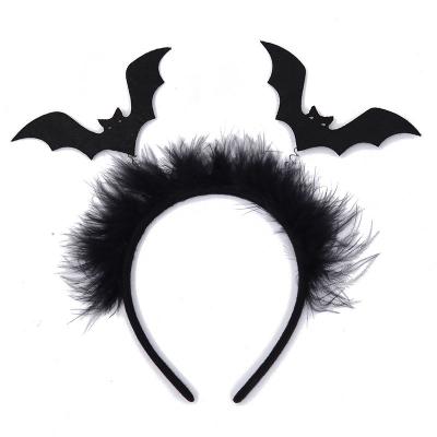 China Black Bat with Feather Headband Halloween Makeup Headband High Quality Plastic Black Kids Party Wear Black Bat with Feather Headband for sale