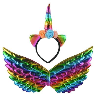 China Cosplay Unicorn Kids Girl Unicorn Cosplay Party Unicorn Accessory Set Colorful Unicorn Headband And Wing Sets for sale