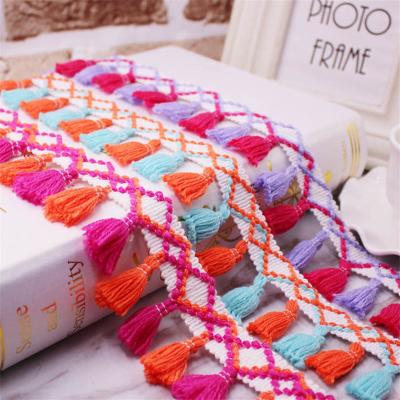 China Factory Wholesale Water Soluble Lace Ribbon Sewing 4.5cm Width Tassel Fringe Lace Fabric Embroidery Garment Accessories Tassel Lace Trim for sale