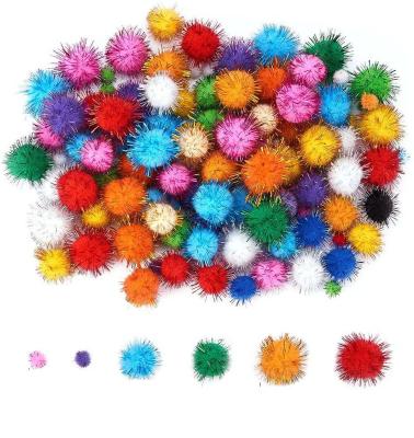 China Christmas Decoration 20g/bag 1~3CM Small Glitter Elastic Pompoms Ball DIY Christmas Decoration Accessories Mixed Clothing Plush Toys Color Pom Pom for sale