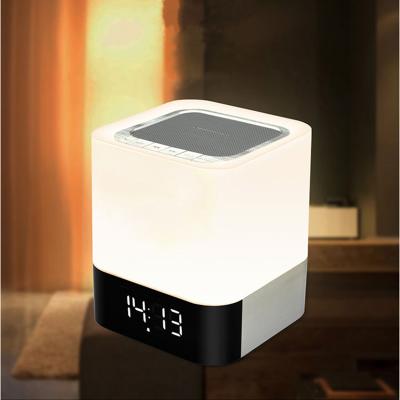 China Modern Musk Portable Bedside Touch Night Light With Speaker Home Table Touch Lamp With Alarm Clock for sale