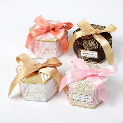 China Recycled materials wholesale ribbon rose packaging candy bag with hand gift box wedding candy box gift box for sale