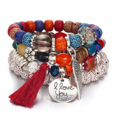 China 2022 Women Ethnic Bohemia Love Bead Chakra Bracelet & Bangles Bracelets And Charms Vintage Creative Multi-layer Pulseras De Mujer for sale