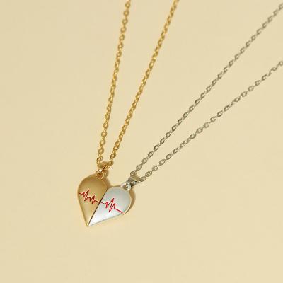 China FASHIONABLE Love Pendant Electrocardiogram Magnet Chain Alloy 2Pcs Couples Necklace For Women Valentine's Day Gift for sale