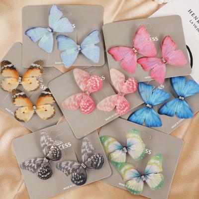 China Fashion Jewelry Simulation Butterfly Hair Clips Diamond Double Cloth Women Kids Hair Accessories Hairpin for sale