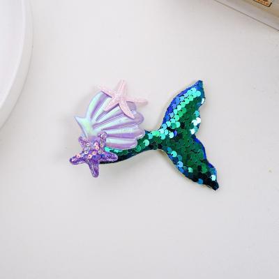 China Fashion Sequin Cartoon Mermaid Children Hair Accessories Starfish Shell Hairpin Girl Baby Hair Claw Clips for sale