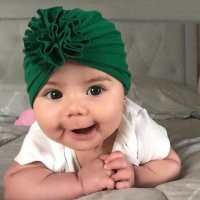 China 2019 New Solid Color Statistical Institute Baby Character HOT Cotton Pleated Flower Hat Kid's Scarf Hood Turban Baby Hat for sale