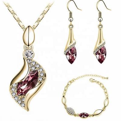 China Wholesale Fashion TRENDY Cheap Jewelry Set Luxury Crystal Rhinestone Drop Necklace Earring Bracelet Sets for sale