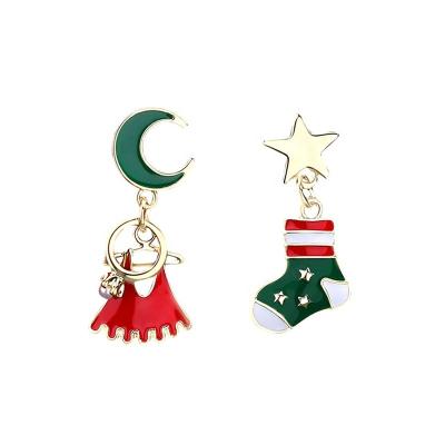 China Fashion Asymmetrical Moon And Star Bell Earrings Women Socks Jewelry Earrings Christmas Accessories Christmas Gift for sale