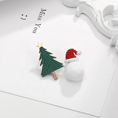 China S925 Party Needle Diamond Christmas Tree Earrings Hat Asymmetric Hair Ball Christmas Earrings Jewelry Women Accessories for sale