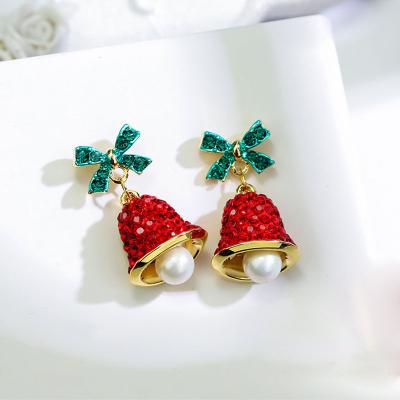 China Party Christmas Earrings Jewelry Gift Bow Wind Chime Needle Stud Earrings Women Accessories 925 for sale