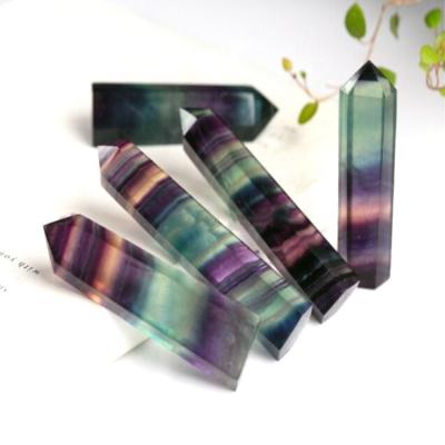 China Natural Raw Purple Crystal Colorful Fluorite Column Hexagonal Europe Stone Ornament Green Firefly for sale