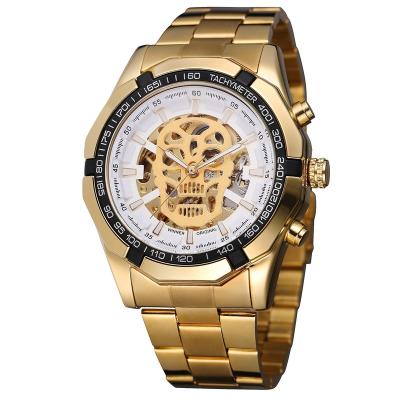 China Fashion Mens Stainless Steel Band Mechanical Watch Skull High Quality Luminous Punk Hollow Watch for sale