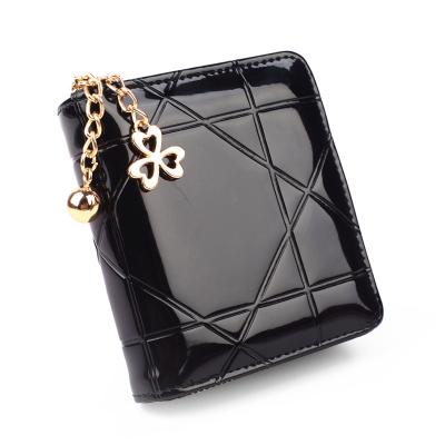 China Hot-selling waterproof small card bag women's short style change coin wallet lacquered leather card wallet for sale