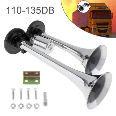 China ZINC& Universal CHROME TRUMPET 285*230mm Car Trucks Shape Horns 12v 24v 135dB 2 Trumpet Air Horn For Truck for sale