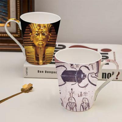 China Egypt King Tut Mug New Viable Bone China Coffee Milk Ceramic Tea Cup Gift Eco-Friendly Egypt Travel Sublimation Embossed Custom for sale