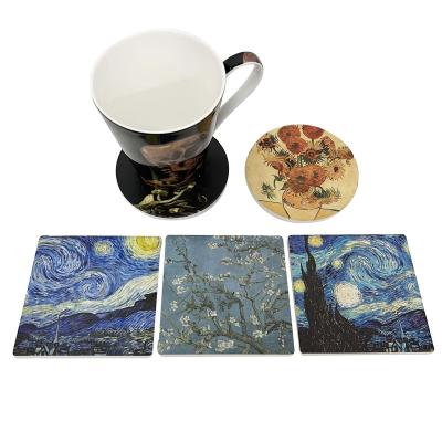 China Viable Coasters For Vincent William Van Gogh Absorbent Place Mats Creative Ceramic Coffee Drink Mats Pads Cup Holders Sublimation for sale