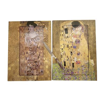 China Home Premium Cutting Board Gustav Klimt Tempered Glass Chopping Block Viable Kitchen Non-Slip Trays Decoration Gift Customized for sale