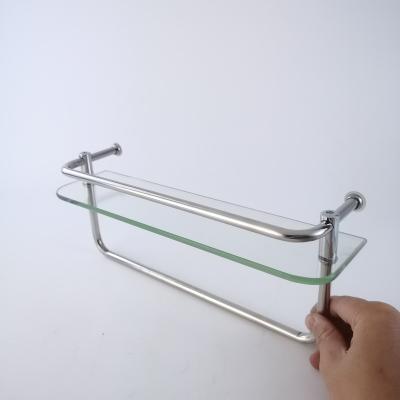 China Wall Mounted Type Glass Shelf Metal Support Bathroom Glass Tier Chrome Plated Glass Shelf Single Wall Mounted for sale