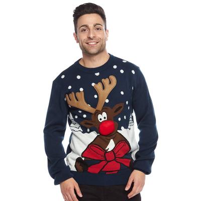 China KQ-1163 Anti-Wrinkle Men's Autumn And Winter Pullover Sweaters Custom Christmas Reindeer Jacquard Knitted Sweater For Sale for sale