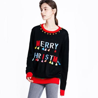 China KQ-1158 Anti-wrinkle Hot Selling Custom Logo Knitted Bells Tassel Christmas Sweater New Fashion Decorative Sweaters For Women for sale