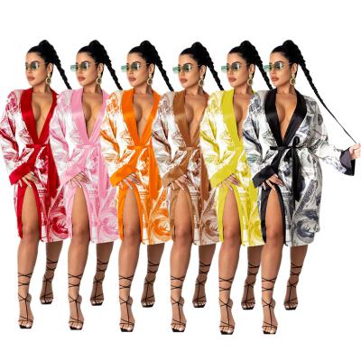 China Factory price sexy QUICK DRY kimono long robe for women sexy money printed long robes women bathrobe for sale