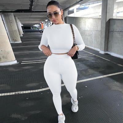 China hot sale Anti-wrinkle KQ-991 sports fitness long sleeve full two piece set solid color waist casual pant suit top for sale