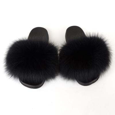 China Fashion Trend Real Solid Color Slippers Women Summer Fur Slides Furry Furry Plush Sandals Flip Flops Female Shoes Mules for sale