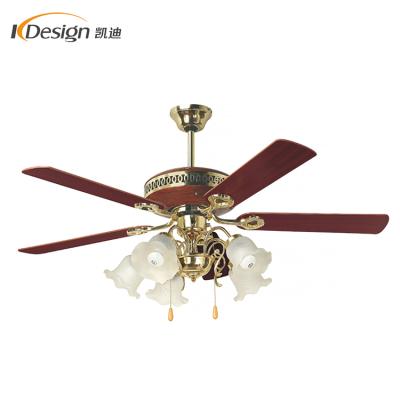 China Ceiling Branded 5 Flower Lights Foshan 360 Degree Ceiling Fan Lamp Wood Blade Living Room AC Motor Ceiling Fans Lamps for sale