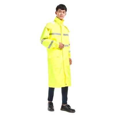 China Single and Reflective Yellow Raincoat Poncho Waterproof Clothing Fluorescence Hooded Raincoat For Men And Women for sale