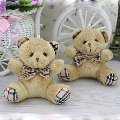 China Wholesale 9cm Brown Plush Plaid Bow Teddy Bear Plush Toy For Cartoon Bouquet Doll Promotion Gifts for sale