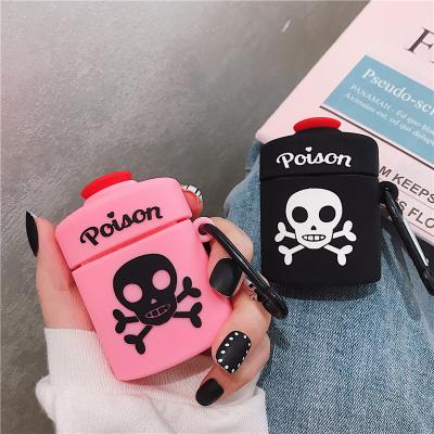 China Fashion Creative 3d Cartoon Poison Bottle Skull Wireless Earphone Case Silicone Medicine Bottle Case For Airpod 1/2 for sale