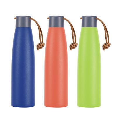 China 500ml 17oz PORTABLE Custom Drinks Bottle Logo Vacuum Insulated Cola Shape With Lid Stainless Steel Water Bottle With Rope for sale