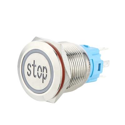 China Chinakel 19C Stainless Steel Ring Flat Head Stop Metal Momentary Push Button Switch Waterproof for sale