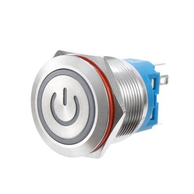 China Stainless/Brass/Alu Chinakel 22C LED Momentary Push Button Metal Circle Power On Button Push Button Switch for sale