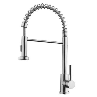 China Pull Out Spray 2 Functions Stainless Steel Deck Mounted Pull Down Spring Kitchen Faucet for sale