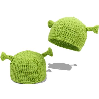 China Newest COMMON Knitted Funny Beanie Cap Women Men Handmade Party Green Balaclava Monster Shrek Wool Winter Party Unisex Hat for sale