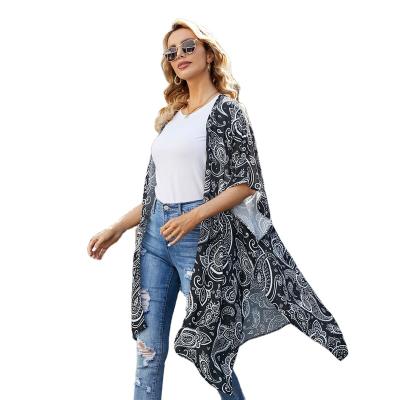 China Women Summer Beach Casual Shawl Wholesale Comfortable Casual Shawl Cardigan Sun Protection Sun Protection Floral Design Tassel Mid Length Kimono for sale