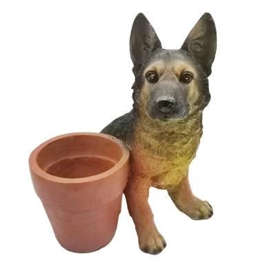 China Wholesale Realistic Dog Figurine Handmade Carved Decorative Resin Garden Planter for sale