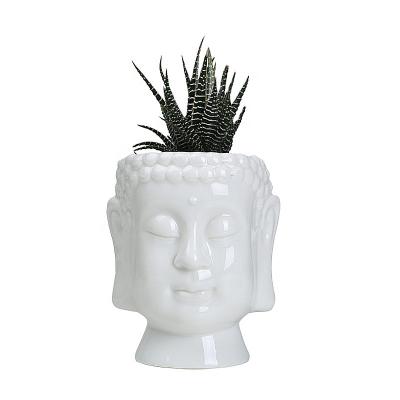 China Simple Modern Decorative Indoor Succulent Buddha Head White Ceramic Cactus Small Flower Pots for sale